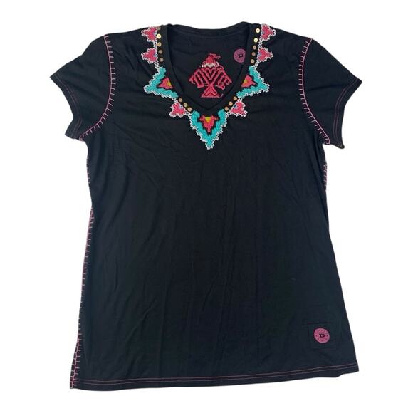 Double D Ranch women's size 1x Black Graphic Embellished Short Sleeve Tee bead e - Picture 1 of 10